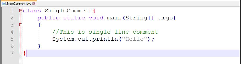 This image describes the sample program containing single line comment in java.